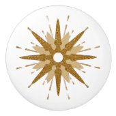 Mid-Century Modern Gold Starburst Ceramic Knob. Keramische Knop (Voorkant)