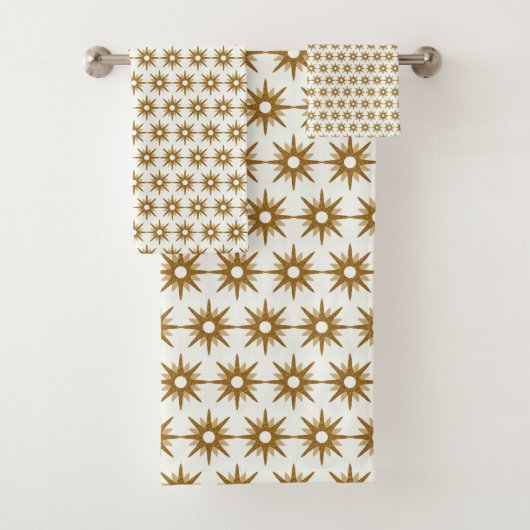 Mid-Century Modern Gold Starburst Pattern Bad Handdoek (Insitu)