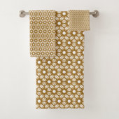 Mid-Century Modern Gold Starburst Rattan Pattern Bad Handdoek (Insitu)