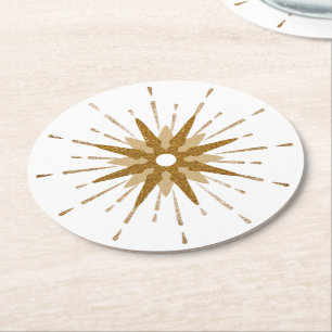 Mid-Century Modern Gold Starburst Ronde Kartonnen Onderzetter