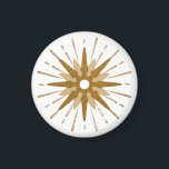 Mid-Century Modern Gold Starburst Round Magneet<br><div class="desc">Het moderne, geïnspireerde ontwerp uit de midden-eeuw met retro gouduitbarsting als brandpunt, aangevuld met moderne starst design-elementen. Eenvoudig, schoon design met een gouden en witte kleur. Eén ontwerp van een coördinerend collectie. Ontworpen als sjabloon, kunt u uw eigen douaneontwerp creëer door de verstrekte gebieden te gebruiken, of de "bericht"knoop te...</div>
