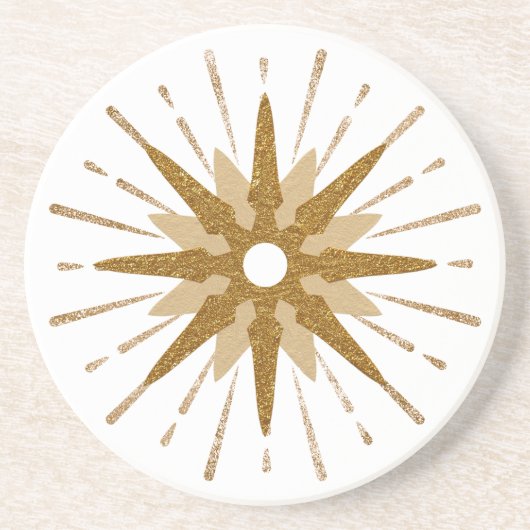 Mid-Century Modern Gold Starburst Round Zandsteen Onderzetter (Voorkant)