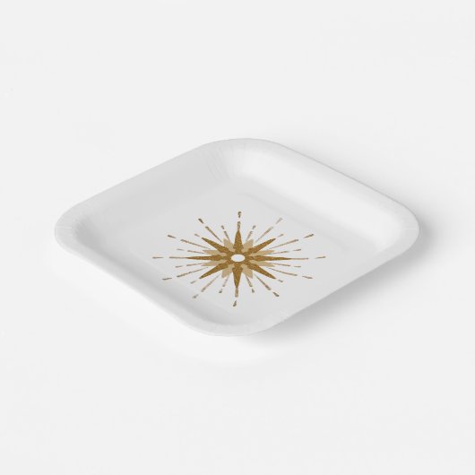 Mid-Century Modern Gold Starburst Square Papieren Bordje (Gebogen)
