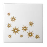 Mid-Century Modern Golden Starburst Design-keramie Tegeltje<br><div class="desc">Moderne vormgeving uit de midden-eeuwen,  geïnspireerd op het moderne design met  retro-golden starbursts in een organisch design op een witte achtergrond. Eenvoudig,  schoon modern design.</div>