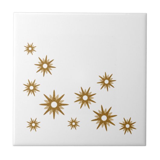 Mid-Century Modern Golden Starburst Design-keramie Tegeltje (Voorkant)