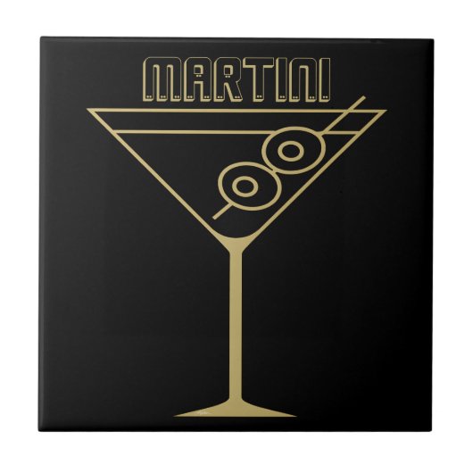 Mid Century Modern Gouden 2 Olijf Martini Tegeltje (Voorkant)