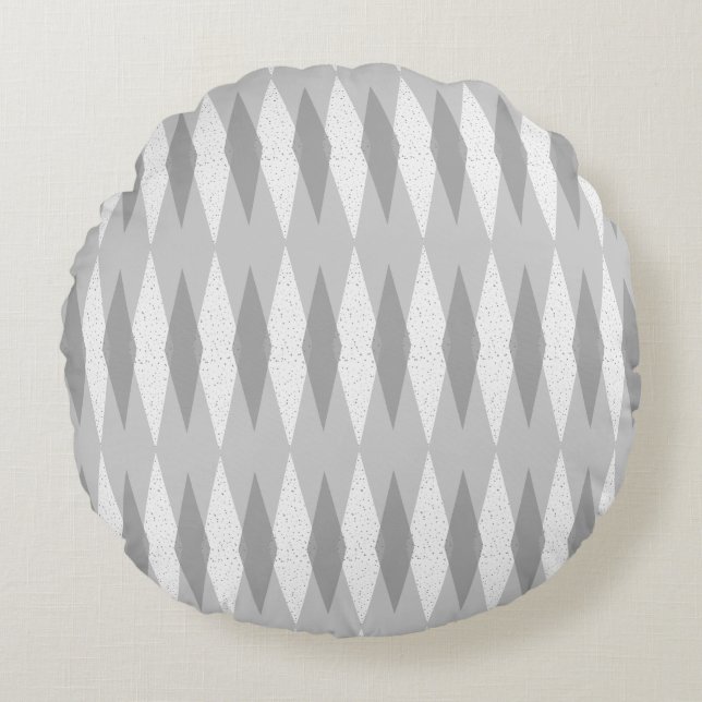 Mid Century Modern Gray Argyle Round Pillow Rond Kussen (Voorkant)