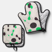 Mid Century Modern Green Physics  Ovenwant & Pannenlap Set (Voorkant / Achterkant)