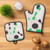 Mid Century Modern Green Physics  Ovenwant & Pannenlap Set (Top down)