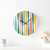 Mid Century Modern Green Sinaasappel Retro Stripes Grote Klok (Huis)