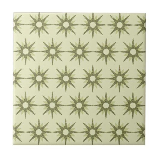 Mid-Century Modern Green Starburst Pattern Tegeltje (Voorkant)