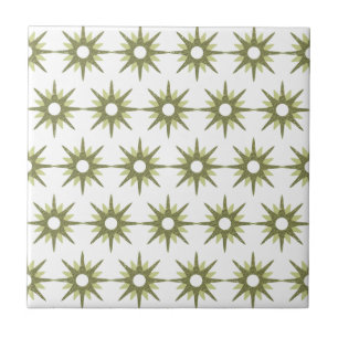 Mid-Century Modern Green & White Starburst Pattern Tegeltje