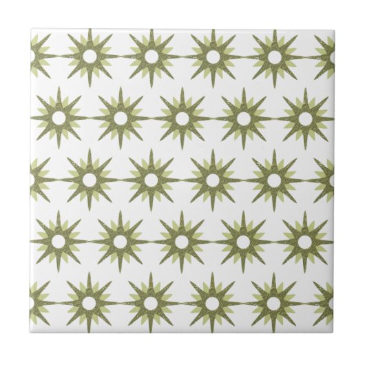 Mid-Century Modern Green & White Starburst Pattern Tegeltje (Voorkant)
