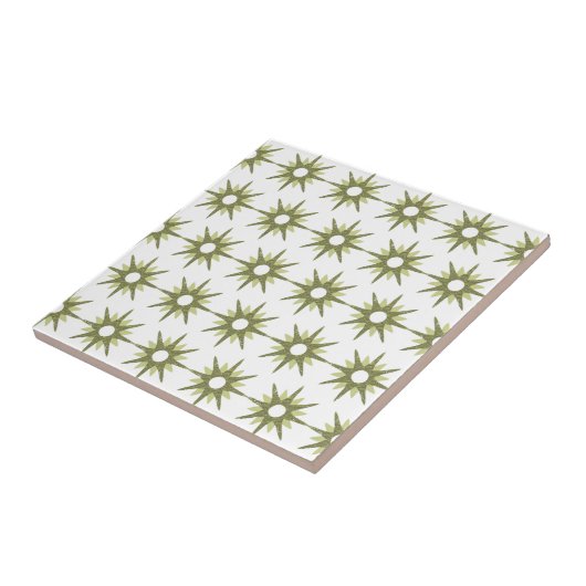 Mid-Century Modern Green & White Starburst Pattern Tegeltje (Zijkant)
