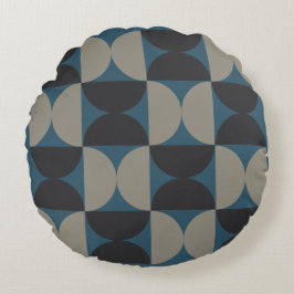 Mid-Century Modern Grey Blue en Gunmetal Rond Kussen