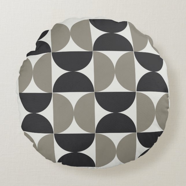 Mid-Century Modern Grey en Gunmetal Rond Kussen (Voorkant)