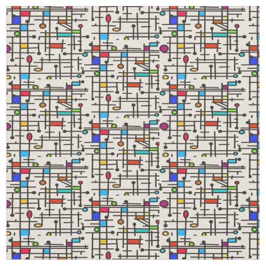 Mid-Century Modern Grid Pattern Stof (Close Up)