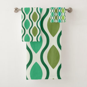 Mid Century Modern Groen Blauwgroen Ogeepatroon Bad Handdoek