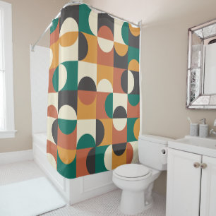 Mid Century Modern Half Circles Groen en Sinaasapp Douchegordijn