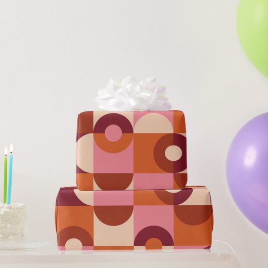 Mid Century Modern Half Circles Roze Bruin Sinaasa Cadeaupapier (Feestgeschenken)