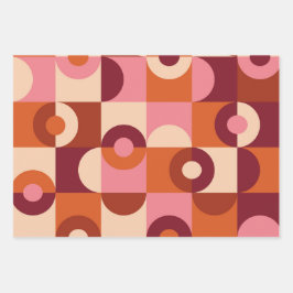 Mid Century Modern Half Circles Roze Bruin Sinaasa Inpakpapier Vel
