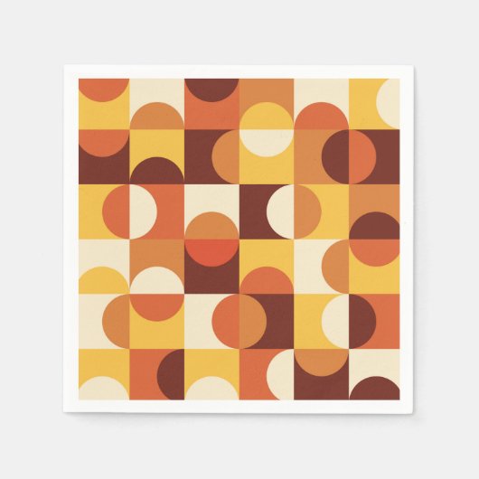 Mid Century Modern Half cirkelt geel en Sinaasappe Servet (Voorkant)