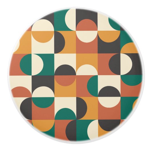 Mid Century Modern Half cirkelt groen en sinaasapp Keramische Knop (Voorkant)