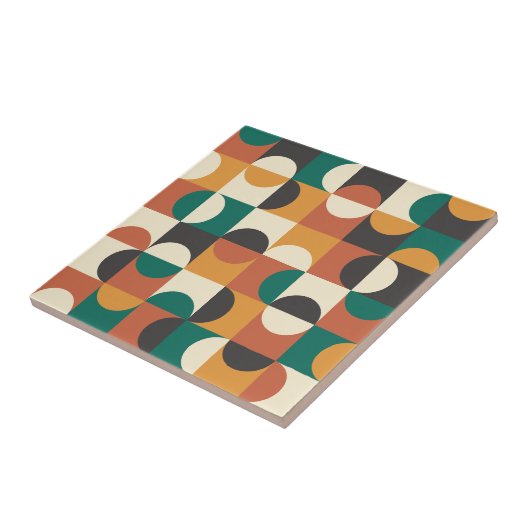 Mid Century Modern Half cirkelt groen en sinaasapp Tegeltje (Zijkant)