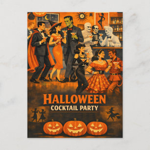 Mid Century Modern Halloween Martini Feest Briefkaart