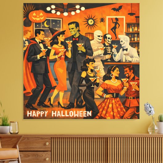 Mid Century Modern Halloween Martini Feest Canvas Afdruk (Insitu (Woonkamer))