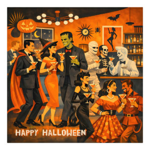 Mid Century Modern Halloween Martini Feest Foto Afdruk