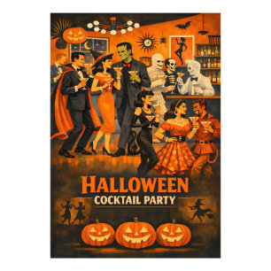 Mid Century Modern Halloween Martini Feest Foto Afdruk
