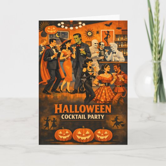 Mid Century Modern Halloween Martini Feest Kaart (Voorkant)