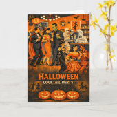 Mid Century Modern Halloween Martini Feest Kaart (Gele Bloem)