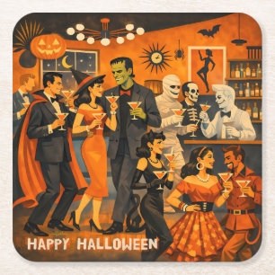 Mid Century Modern Halloween Martini Feest Kartonnen Onderzetters