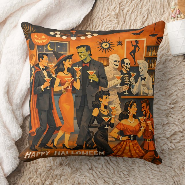 Mid Century Modern Halloween Martini Feest Kussen (Deken)