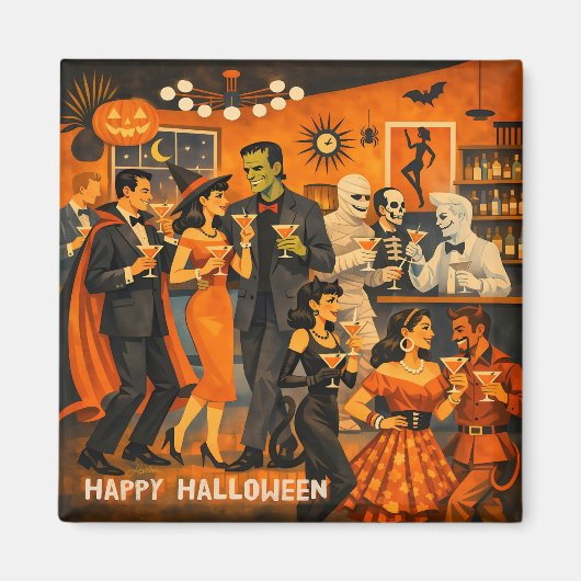 Mid Century Modern Halloween Martini Feest Magneet (Voorkant)