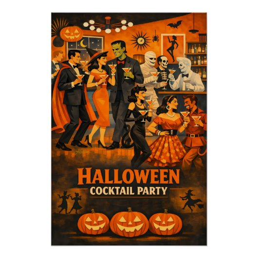 Mid Century Modern Halloween Martini Feest Perfect Poster (Voorkant)