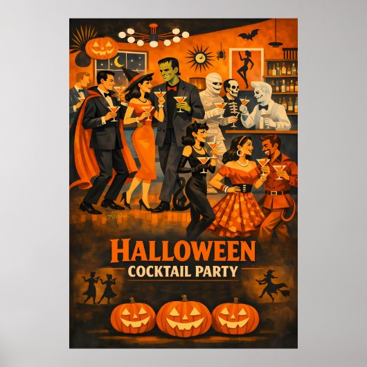 Mid Century Modern Halloween Martini Feest Poster (Voorkant)