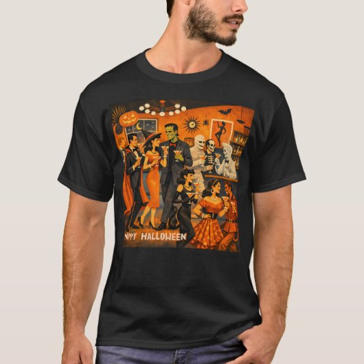 Mid Century Modern Halloween Martini Feest T-shirt (Voorkant)