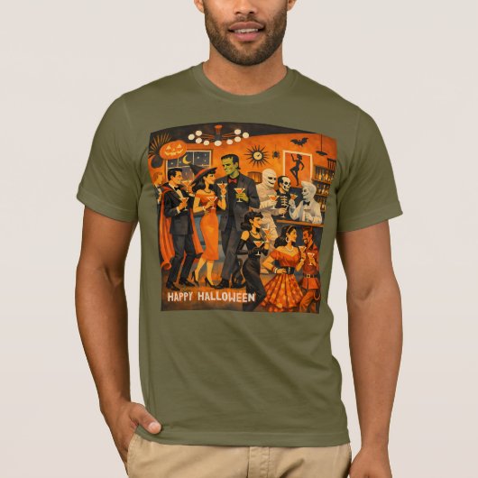 Mid Century Modern Halloween Martini Feest T-shirt (Voorkant)