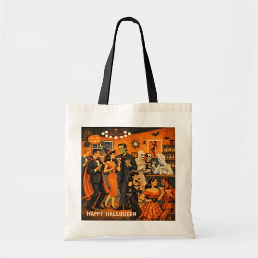Mid Century Modern Halloween Martini Feest Tote Bag (Voorkant)
