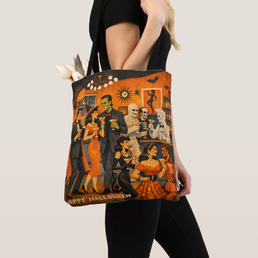 Mid Century Modern Halloween Martini Feest Tote Bag (Dichtbij)