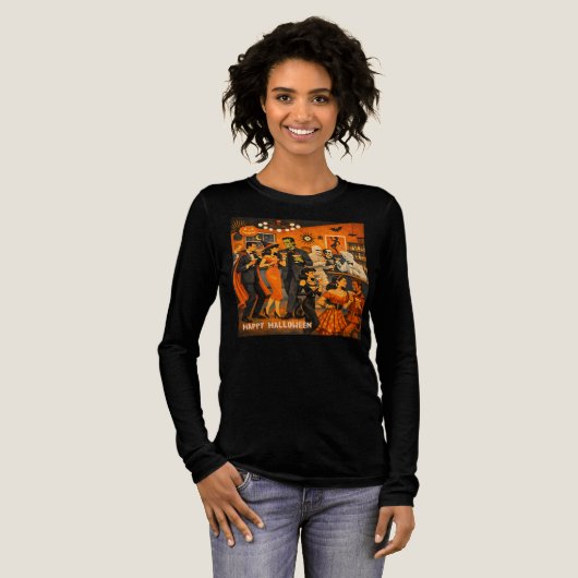 Mid Century Modern Halloween Martini Feest Tri-Blend Shirt (Voorkant)