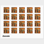 Mid Century Modern Halloween Martini Feest Vierkante Sticker (Vel)