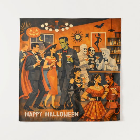 Mid Century Modern Halloween Martini Feest Wandkleed (Voorkant)