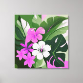 Mid-Century Modern Hawaiian Hibiscus and Plumeria Canvas Afdruk (Voorkant)