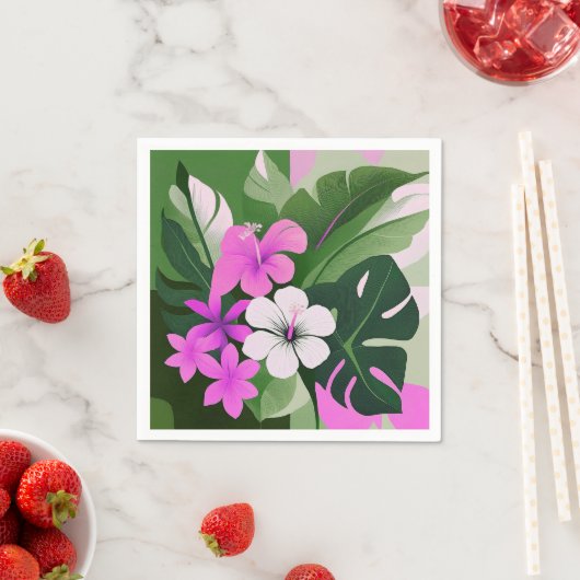 Mid-Century Modern Hawaiian Hibiscus and Plumeria Servet (Insitu)