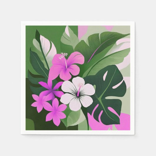 Mid-Century Modern Hawaiian Hibiscus and Plumeria Servet (Voorkant)