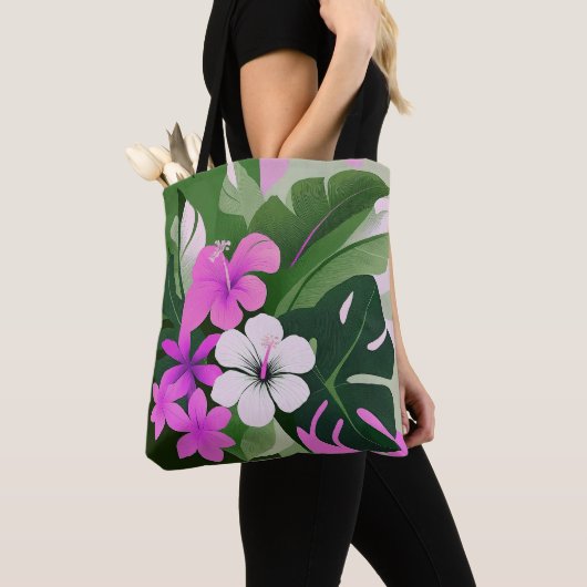 Mid-Century Modern Hawaiian Hibiscus Beach Bag Tote Bag (Dichtbij)